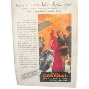 Vintage 1934 General Tires Silent Safety Tread Ad Advertisement